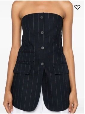 The Frankie Shop Navy Pinstripe Strapless Blazer Top